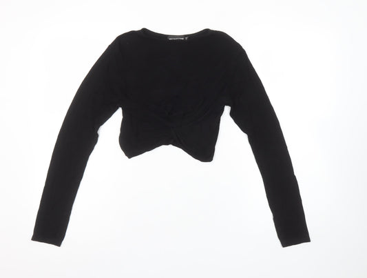 Womens UK Size 8 PRETTYLITTLETHING Black Cropped T-Shirt