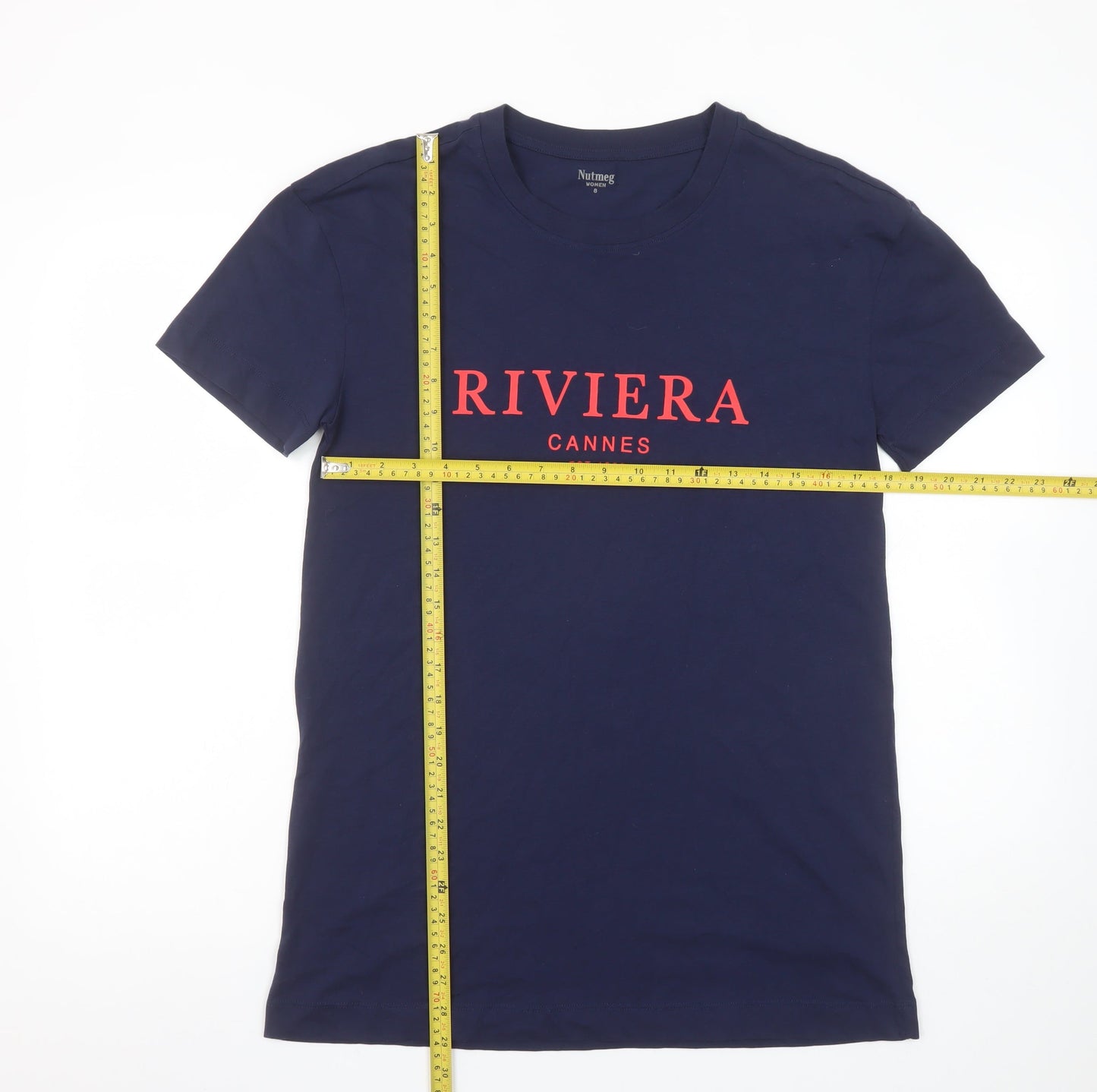 Nutmeg Women's Blue Riviera Cannes Cotton T-Shirt Size 8