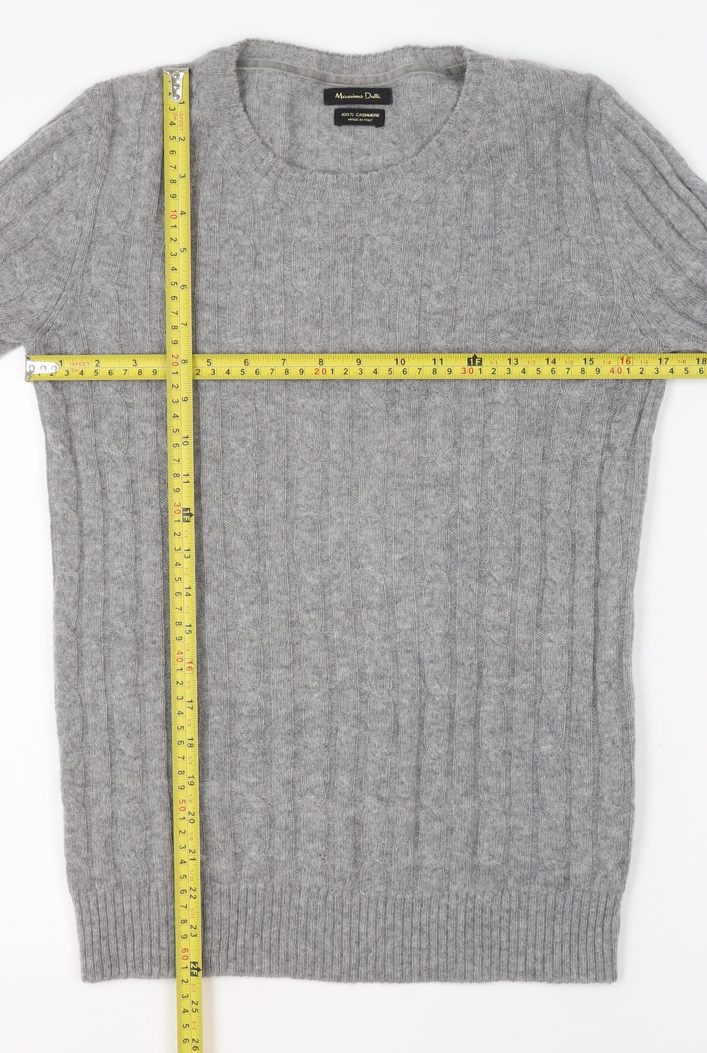 Massimo Dutti Men’s Grey Cashmere Cable-Knit Jumper Size S