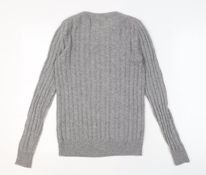 Massimo Dutti Men’s Grey Cashmere Cable-Knit Jumper Size S