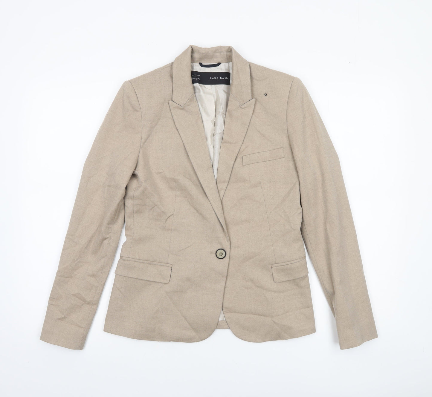 Womens UK Size S Zara Basic Regular Beige Blazer