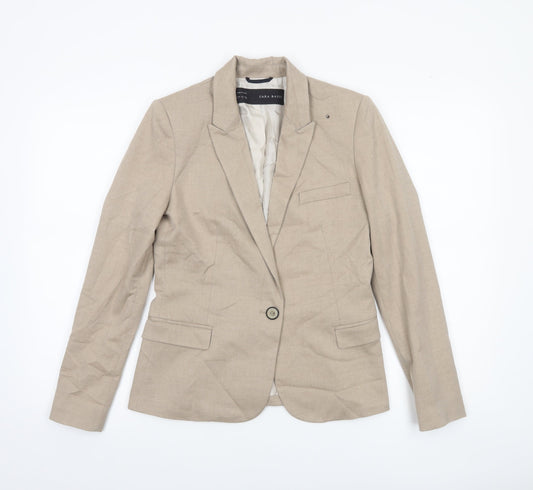 Womens UK Size S Zara Basic Regular Beige Blazer