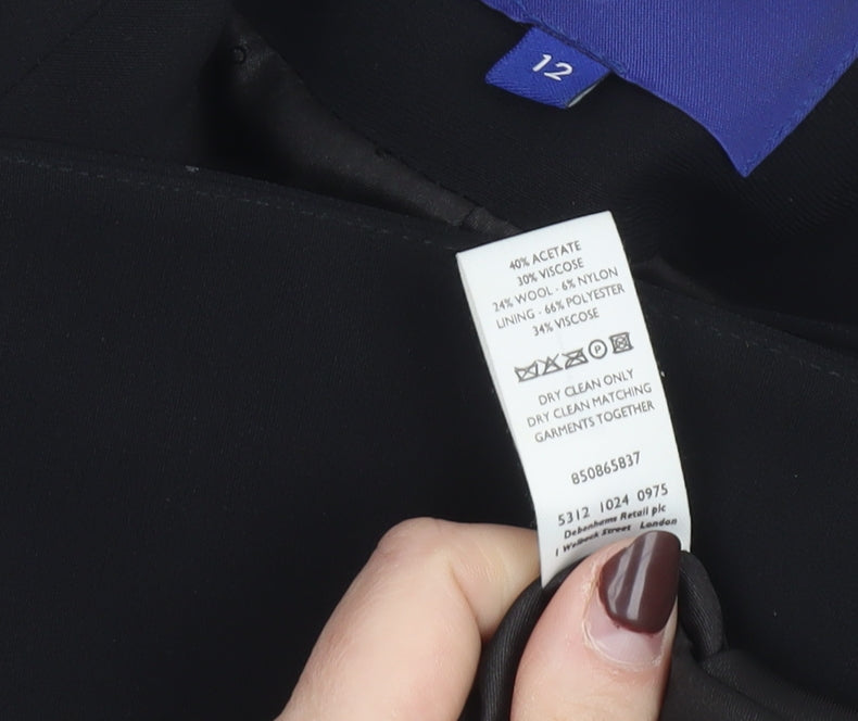 Jasper Conran Women's Black Wool Blend Single-Breasted Blazer Size 12