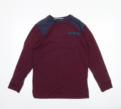 Tommy Hilfiger Men's XL Burgundy Quilted Shoulder Cotton Long Sleeve Top