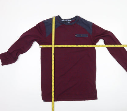 Tommy Hilfiger Men's XL Burgundy Quilted Shoulder Cotton Long Sleeve Top
