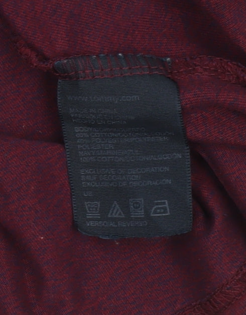 Tommy Hilfiger Men's XL Burgundy Quilted Shoulder Cotton Long Sleeve Top