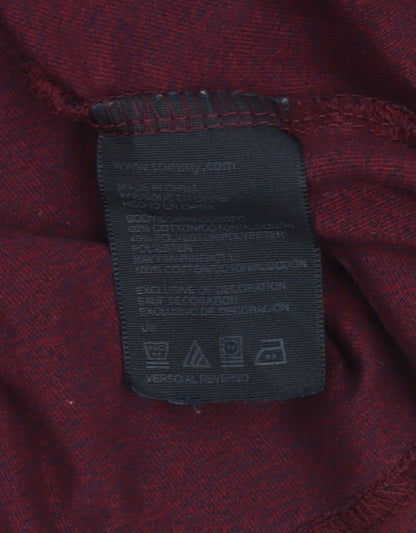 Tommy Hilfiger Men's XL Burgundy Quilted Shoulder Cotton Long Sleeve Top