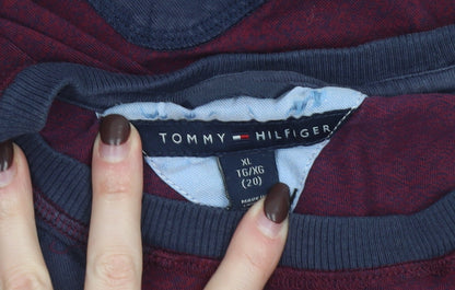 Tommy Hilfiger Men's XL Burgundy Quilted Shoulder Cotton Long Sleeve Top