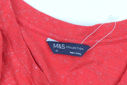 Marks and Spencer Women's Red Glitter Short Sleeve T-Shirt Size 22