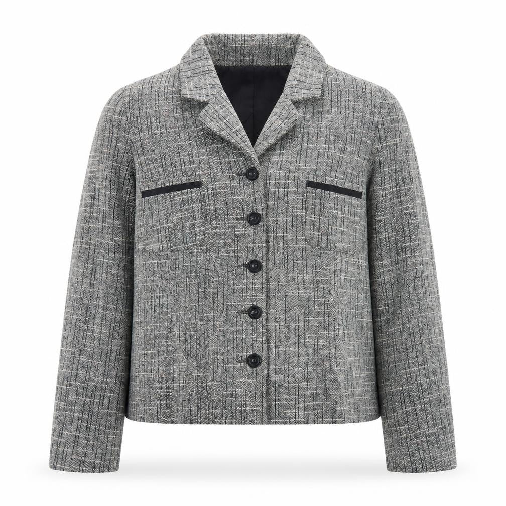 Front view of Roman Originals Women's Grey Wool Blend Tweed Blazer, size 14