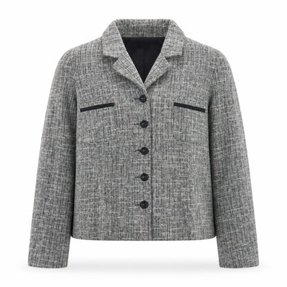 Front view of Roman Originals Women's Grey Wool Blend Tweed Blazer, size 14
