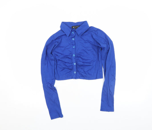 Womens UK Size 2XS Motel Blue Cropped Button-Up