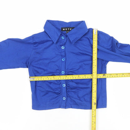 Womens UK Size 2XS Motel Blue Cropped Button-Up