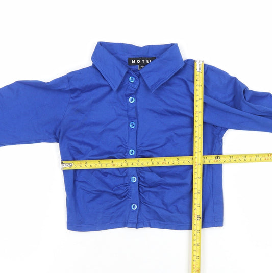 Womens UK Size 2XS Motel Blue Cropped Button-Up