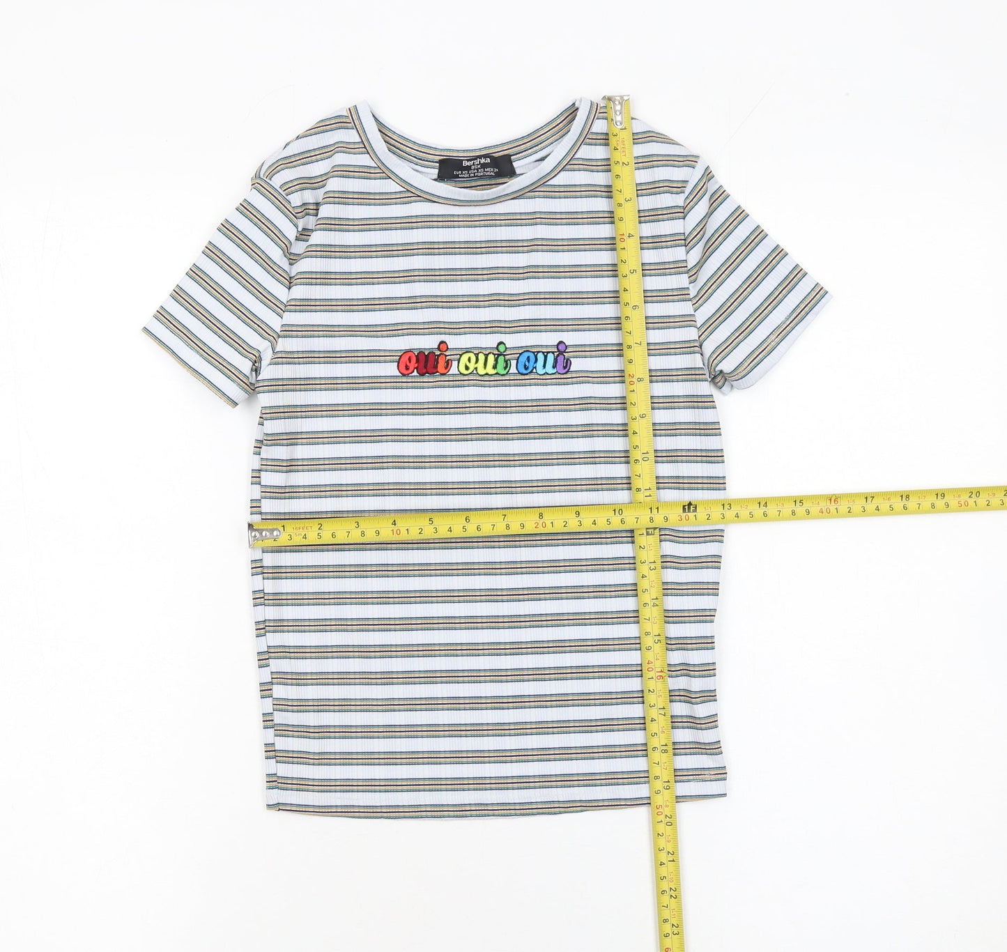 Womens UK Size XS Bershka Multicoloured Basic T-Shirt