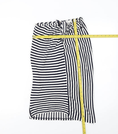 Leith Women’s Blue Striped Wrap Skirt Size M Knee Length Stretch