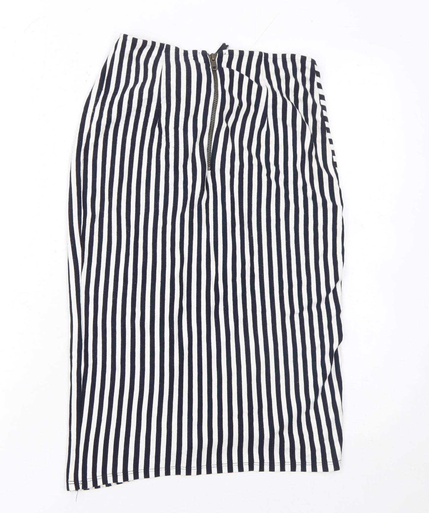 Leith Women’s Blue Striped Wrap Skirt Size M Knee Length Stretch