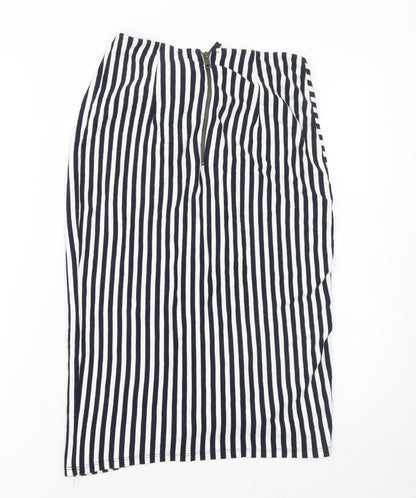 Leith Women’s Blue Striped Wrap Skirt Size M Knee Length Stretch