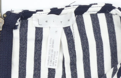 Leith Women’s Blue Striped Wrap Skirt Size M Knee Length Stretch