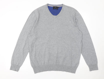 Jeff Banis Men’s Grey Cotton V-Neck Jumper Size M