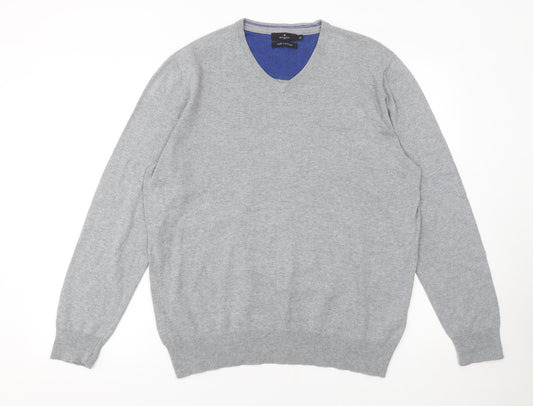 Jeff Banis Men’s Grey Cotton V-Neck Jumper Size M