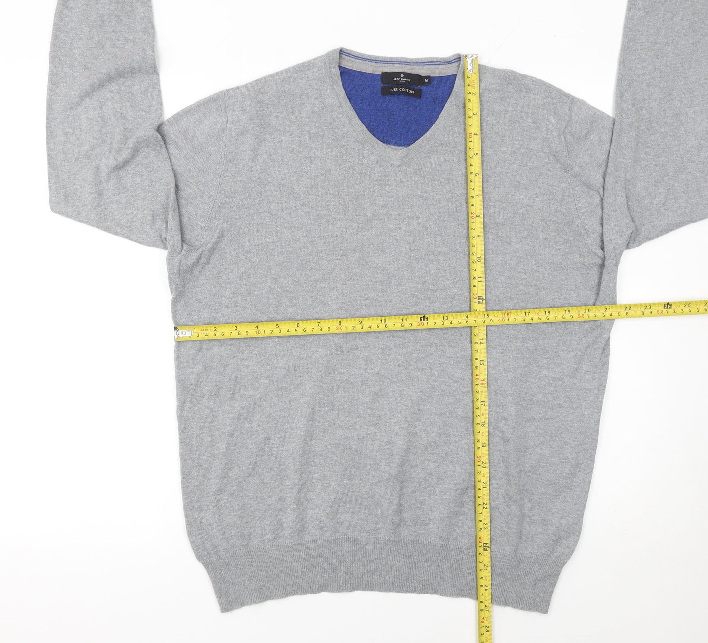 Jeff Banis Men’s Grey Cotton V-Neck Jumper Size M