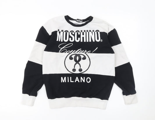 Moschino Teen Boys Black & White Striped Logo Sweatshirt 12 Years