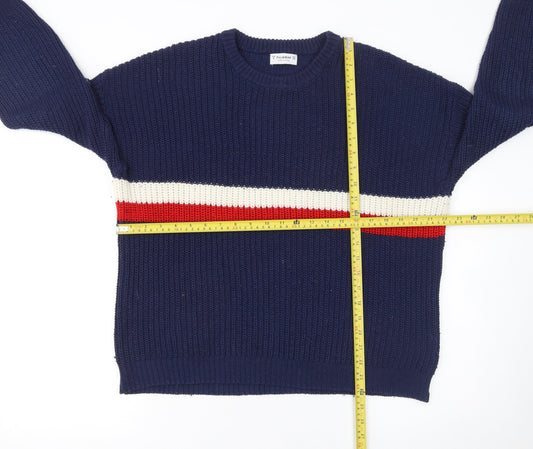 Pull&Bear Men’s Blue Chunky-Knit Striped Jumper Size S
