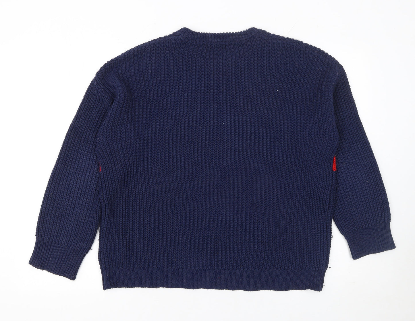 Pull&Bear Men’s Blue Chunky-Knit Striped Jumper Size S