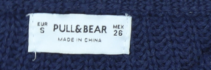 Pull&Bear Men’s Blue Chunky-Knit Striped Jumper Size S