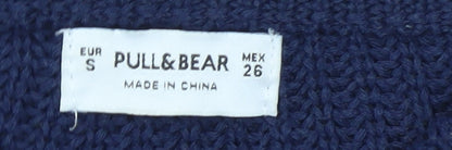 Pull&Bear Men’s Blue Chunky-Knit Striped Jumper Size S