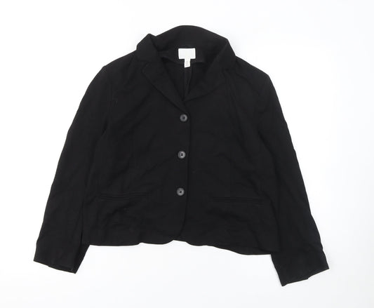H&M Women's Black Blazer Jacket Size 14 Regular Fit Single-Breasted