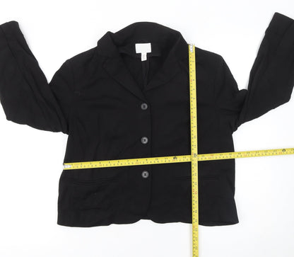 H&M Women's Black Blazer Jacket Size 14 Regular Fit Single-Breasted