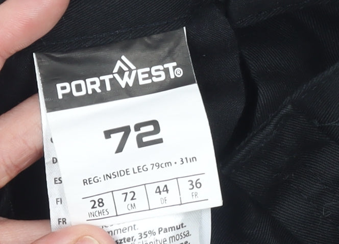Mens UK Size 28 in Portwest Regular Fit Cargo Black Trousers
