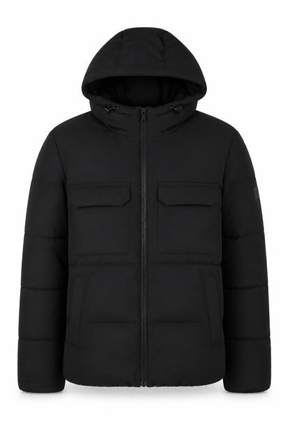 Only & Sons Men's Black Puffer Jacket Size M Hooded Polyester Winter Coat