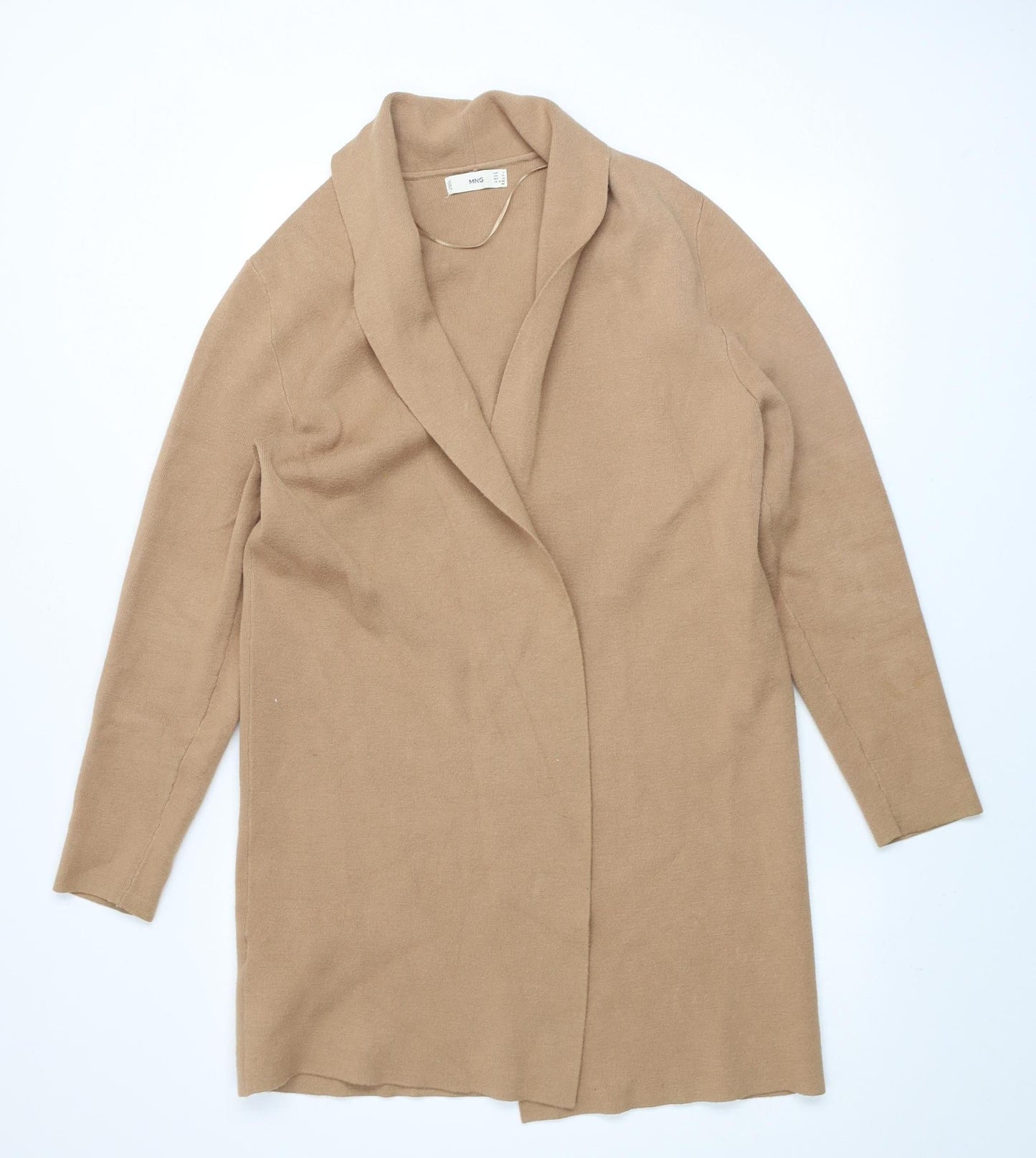 MNG Unisex Beige S Collared Knit Long Sleeve Cardigan