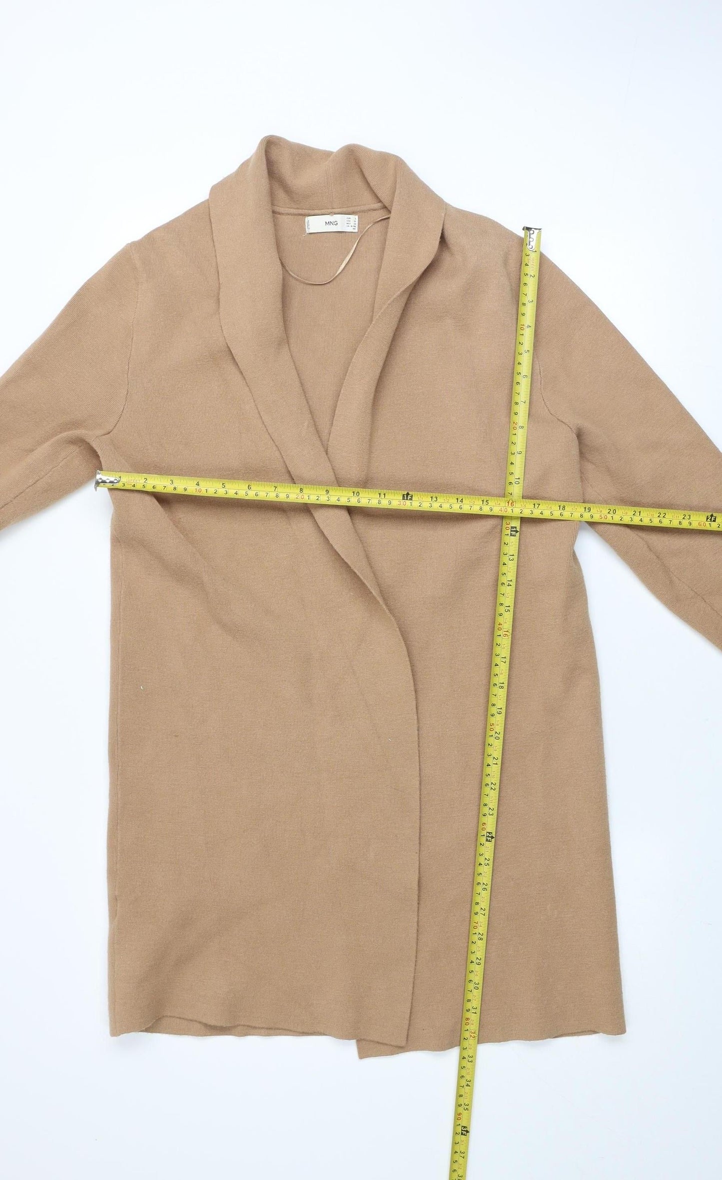 MNG Unisex Beige S Collared Knit Long Sleeve Cardigan