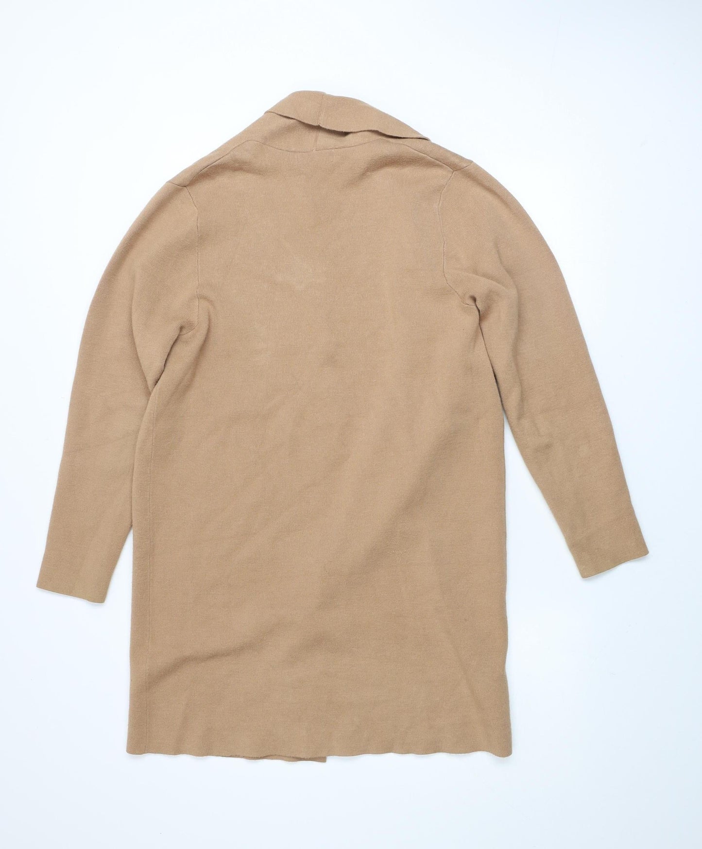 MNG Unisex Beige S Collared Knit Long Sleeve Cardigan