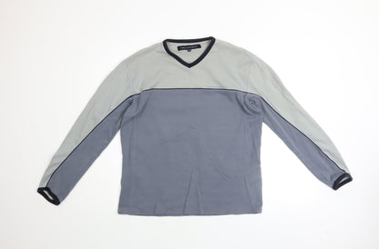 French Connection Men's Grey Colourblock V-Neck Cotton Top M