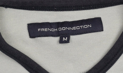 French Connection Men's Grey Colourblock V-Neck Cotton Top M