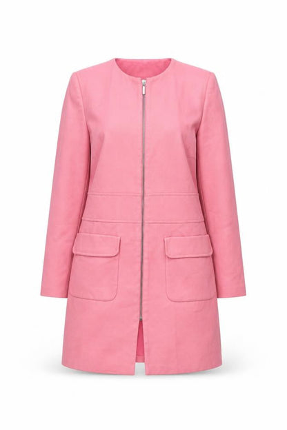 Marks & Spencer Women Pink Long Zip Coat Size 10 Classic Style