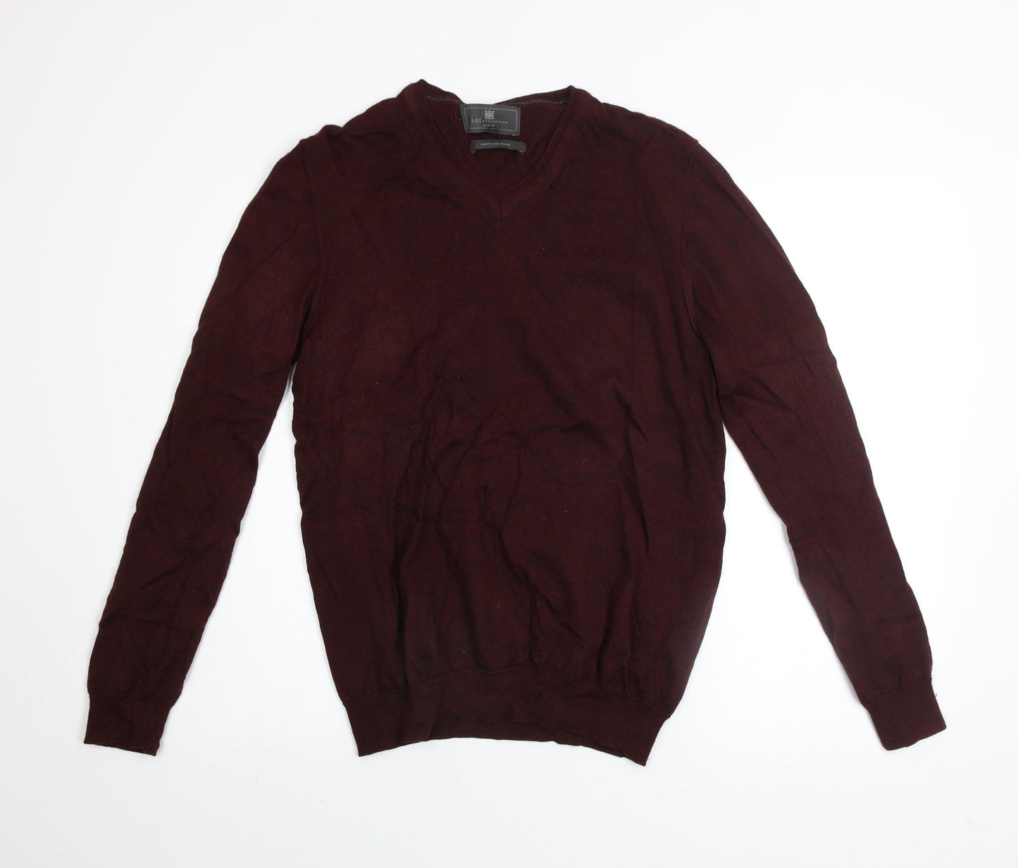 Marks and Spencer Mens Red Slim Fit V-Neck Merino Silk Jumper M