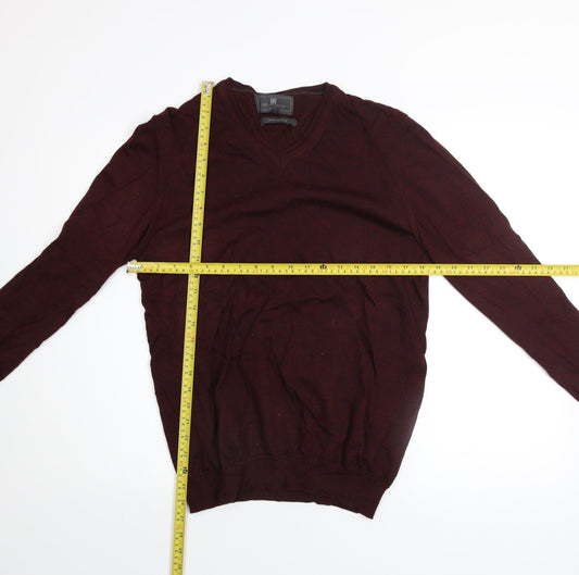 Marks and Spencer Mens Red Slim Fit V-Neck Merino Silk Jumper M