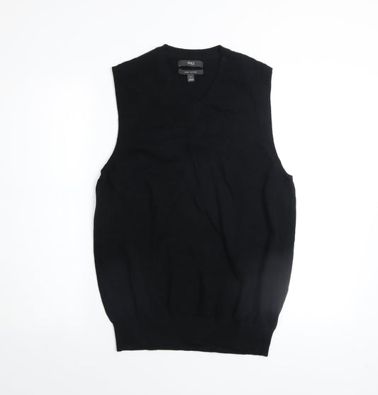Marks and Spencer Mens Black Cotton V-Neck Sleeveless Vest Jumper M