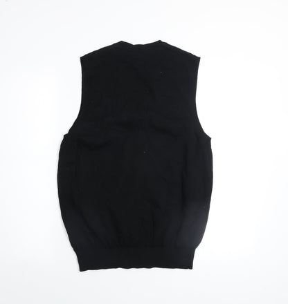 Marks and Spencer Mens Black Cotton V-Neck Sleeveless Vest Jumper M