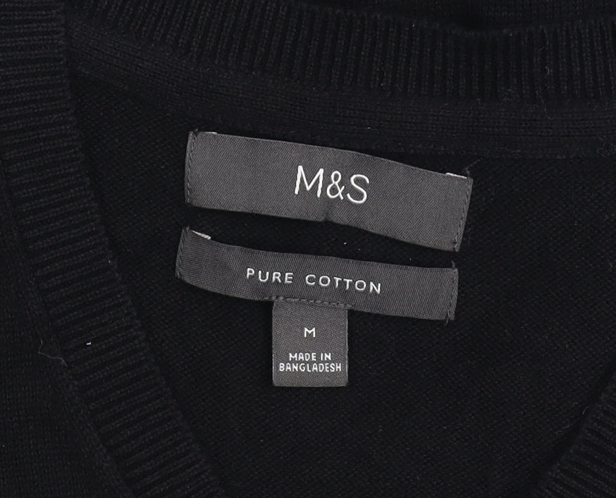 Marks and Spencer Mens Black Cotton V-Neck Sleeveless Vest Jumper M