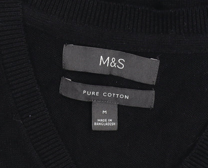 Marks and Spencer Mens Black Cotton V-Neck Sleeveless Vest Jumper M