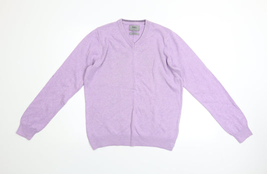 Marks and Spencer Men’s Purple V-Neck Cotton Jumper Size S