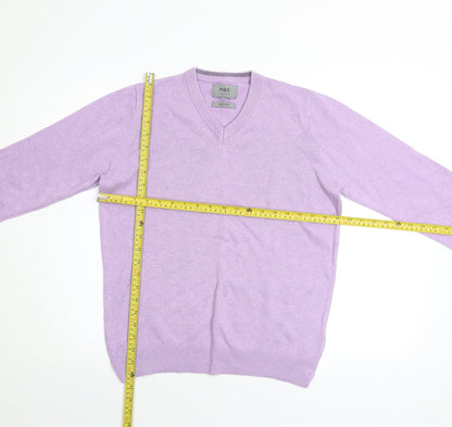 Marks and Spencer Men’s Purple V-Neck Cotton Jumper Size S