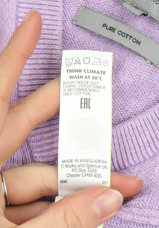 Marks and Spencer Men’s Purple V-Neck Cotton Jumper Size S